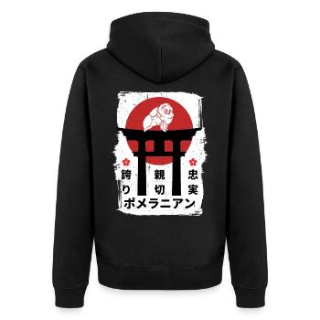 Pommerscher Hund Japan Kanji - Unisex Premium Bio Zip Hoodie - Schwarz - Hinten - Nico (187cm)