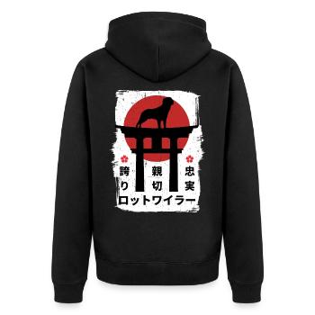 Rottweiler Hund Japan Kanji - Unisex Premium Bio Zip Hoodie - Schwarz - Hinten - Nico (187cm)