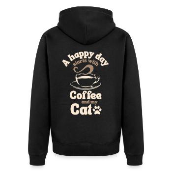 Coffee Cat lover - Unisex Premium Organic Zip Hoodie - black - Back - Nico (187cm)