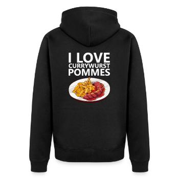 Currywurst Pommes Bratwurst Ruhrpott Ruhrgebiet - Unisex Premium Bio Zip Hoodie - Schwarz - Hinten - Nico (187cm)