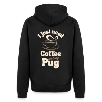 Amateur de carlin au café - Veste à capuche bio Premium Unisexe - noir - Dos - Nico (187cm)