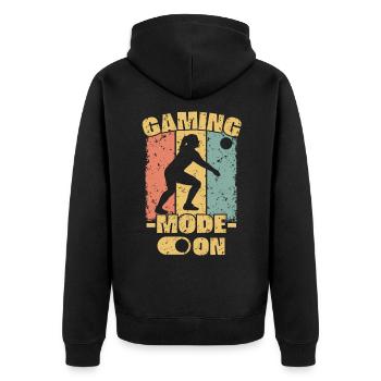 Damen Volleyball retro - Unisex Premium Bio Zip Hoodie - Schwarz - Hinten - Nico (187cm)