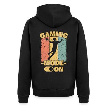 Frauenhandball retro Handball Muttertag - Unisex Premium Bio Zip Hoodie - Schwarz - Hinten - Nico (187cm)