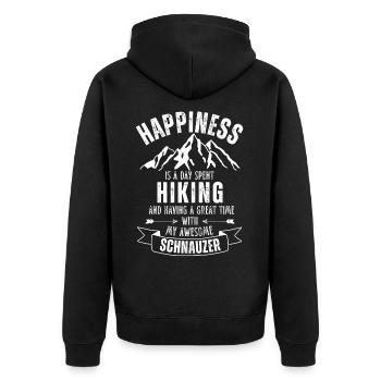 Wandern mit Schnauzer Hund - Unisex Premium Bio Zip Hoodie - Schwarz - Hinten - Nico (187cm)
