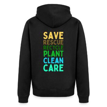 Zitat zum Schutz unserer Erde - Unisex Premium Bio Zip Hoodie - Schwarz - Hinten - Nico (187cm)