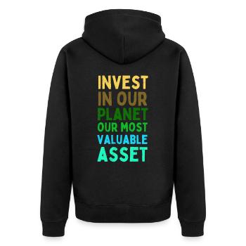 Zitat zum Schutz unserer Erde - Unisex Premium Bio Zip Hoodie - Schwarz - Hinten - Nico (187cm)