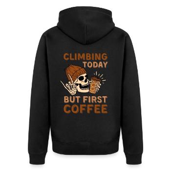 Coffee and Climbing - Unisex Premium Organic Zip Hoodie - black - Back - Nico (187cm)