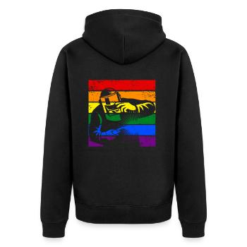Schweißen LGBTQ - Unisex Premium Bio Zip Hoodie - Schwarz - Hinten - Nico (187cm)