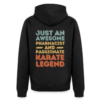 Apotheker Karate Legende retro - Unisex Premium Bio Zip Hoodie - Schwarz - Hinten - Nico (187cm)
