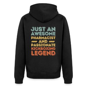 Apotheker Kickbox-Legende retro - Unisex Premium Bio Zip Hoodie - Schwarz - Hinten - Nico (187cm)