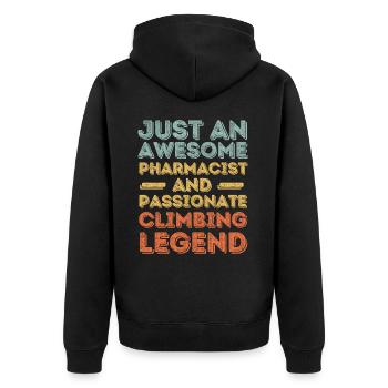Apotheker Kletterlegende retro - Unisex Premium Bio Zip Hoodie - Schwarz - Hinten - Nico (187cm)