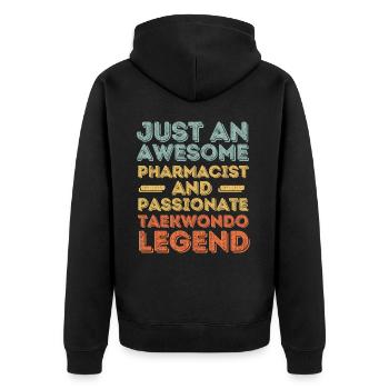 Apotheker Taekwondo Legende Retro - Unisex Premium Bio Zip Hoodie - Schwarz - Hinten - Nico (187cm)