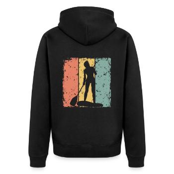 Damen Paddleboard retro - Unisex Premium Bio Zip Hoodie - Schwarz - Hinten - Nico (187cm)