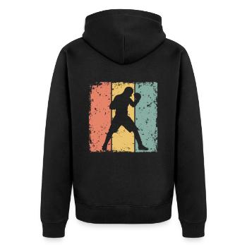 Boxen retro - Unisex Premium Bio Zip Hoodie - Schwarz - Hinten - Nico (187cm)