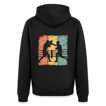 Boxen retro - Unisex Premium Bio Zip Hoodie - Schwarz - Hinten - Nico (187cm)