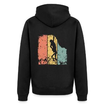 Klettern im Retro - Unisex Premium Bio Zip Hoodie - Schwarz - Hinten - Nico (187cm)