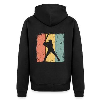 Baseball-Retro - Unisex Premium Bio Zip Hoodie - Schwarz - Hinten - Nico (187cm)