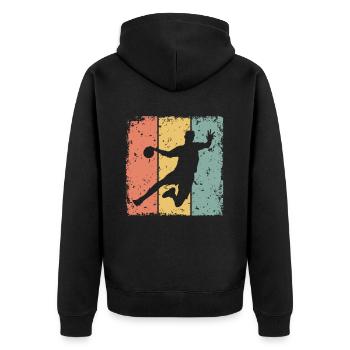 Handball retro - Unisex Premium Bio Zip Hoodie - Schwarz - Hinten - Nico (187cm)