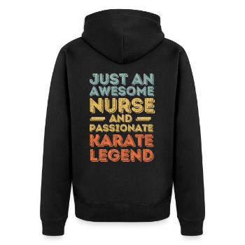 Krankenschwester Karate Legende retro - Unisex Premium Bio Zip Hoodie - Schwarz - Hinten - Nico (187cm)
