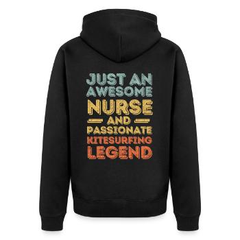 Krankenschwester Kitesurf Legende retro - Unisex Premium Bio Zip Hoodie - Schwarz - Hinten - Nico (187cm)