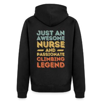 Krankenschwester Kletterlegende retro - Unisex Premium Bio Zip Hoodie - Schwarz - Hinten - Nico (187cm)