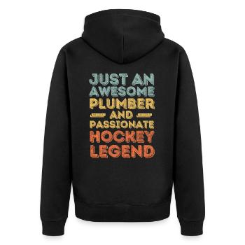 Plumber Hockey legend retro - Unisex Premium Organic Zip Hoodie - black - Back - Nico (187cm)