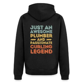 Plumber Curling legend retro - Unisex Premium Organic Zip Hoodie - black - Back - Nico (187cm)