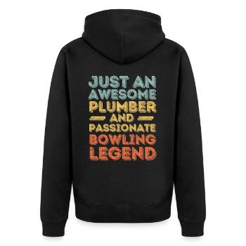 Plumber Bowling legend retro - Unisex Premium Organic Zip Hoodie - black - Back - Nico (187cm)