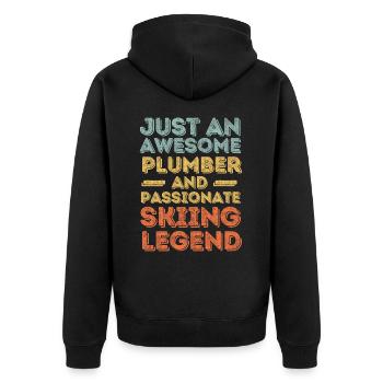 Plumber Skiing legend retro - Unisex Premium Organic Zip Hoodie - black - Back - Nico (187cm)