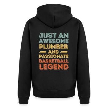 Plumber Basketball legend retro - Unisex Premium Organic Zip Hoodie - black - Back - Nico (187cm)