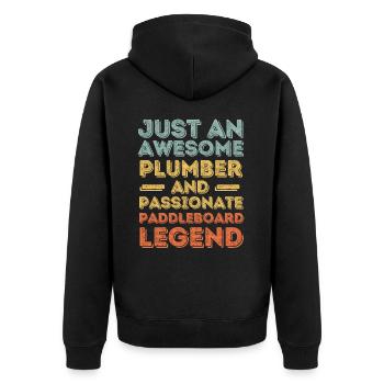 Klempner Paddleboard Legende Retro - Unisex Premium Bio Zip Hoodie - Schwarz - Hinten - Nico (187cm)