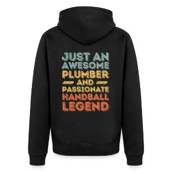 Plumber Handball legend retro - Unisex Premium Organic Zip Hoodie - black - Back - Nico (187cm)