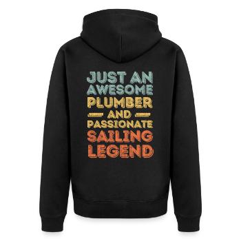 Plumber Sailing legend retro - Unisex Premium Organic Zip Hoodie - black - Back - Nico (187cm)