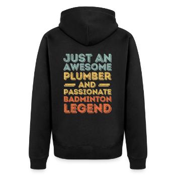 Plumber Badminton legend retro - Unisex Premium Organic Zip Hoodie - black - Back - Nico (187cm)