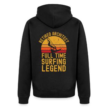 Retired architect windsurfing legend - Unisex Premium Organic Zip Hoodie - black - Back - Nico (187cm)
