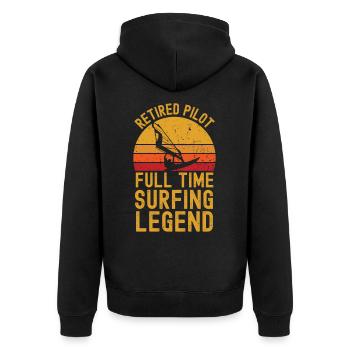 Windsurf-Legende im Ruhestand - Unisex Premium Bio Zip Hoodie - Schwarz - Hinten - Nico (187cm)