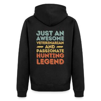 Tierarzt Jagdlegende retro - Unisex Premium Bio Zip Hoodie - Schwarz - Hinten - Nico (187cm)