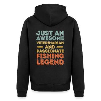 Tierarzt Angeln legende retro - Unisex Premium Bio Zip Hoodie - Schwarz - Hinten - Nico (187cm)