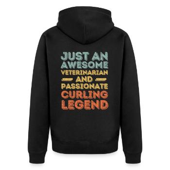 Tierarzt Curling Legende retro - Unisex Premium Bio Zip Hoodie - Schwarz - Hinten - Nico (187cm)