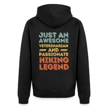 Tierarzt Wanderlegende retro - Unisex Premium Bio Zip Hoodie - Schwarz - Hinten - Nico (187cm)