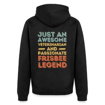 Tierarzt Frisbee Legende retro - Unisex Premium Bio Zip Hoodie - Schwarz - Hinten - Nico (187cm)