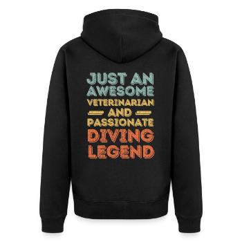 Tierarzt Tauchlegende retro - Unisex Premium Bio Zip Hoodie - Schwarz - Hinten - Nico (187cm)