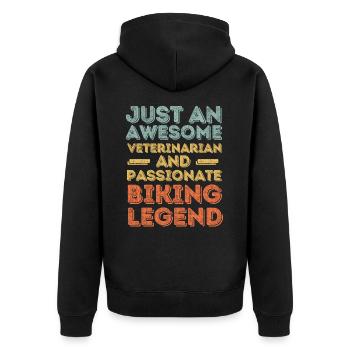 Tierarzt Biker Legende retro - Unisex Premium Bio Zip Hoodie - Schwarz - Hinten - Nico (187cm)