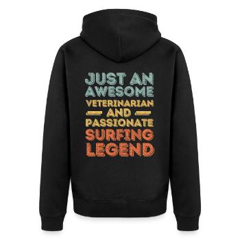 Tierarzt Surflegende retro - Unisex Premium Bio Zip Hoodie - Schwarz - Hinten - Nico (187cm)