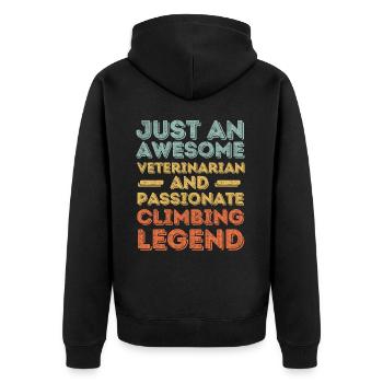 Tierarzt Kletterlegende retro - Unisex Premium Bio Zip Hoodie - Schwarz - Hinten - Nico (187cm)