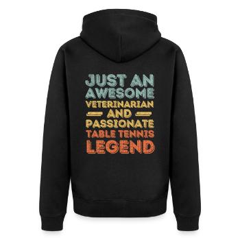 Tierarzt Tischtennis Legende retro - Unisex Premium Bio Zip Hoodie - Schwarz - Hinten - Nico (187cm)
