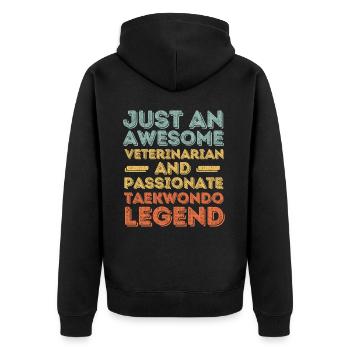 Tierarzt Taekwondo Legende retro - Unisex Premium Bio Zip Hoodie - Schwarz - Hinten - Nico (187cm)