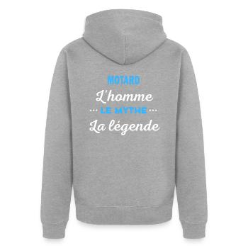 MOTARD homme mythe légende - Veste à capuche bio Premium Unisexe - gris chiné - Dos - Nico (187cm)