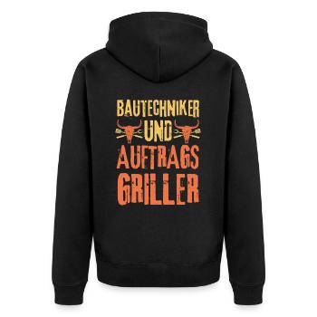 Bautechniker und Grillen - Unisex Premium Bio Zip Hoodie - Schwarz - Hinten - Nico (187cm)