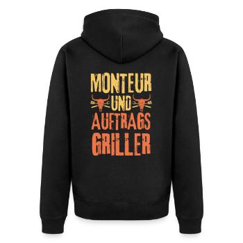 Monteur und Grillen - Unisex Premium Bio Zip Hoodie - Schwarz - Hinten - Nico (187cm)